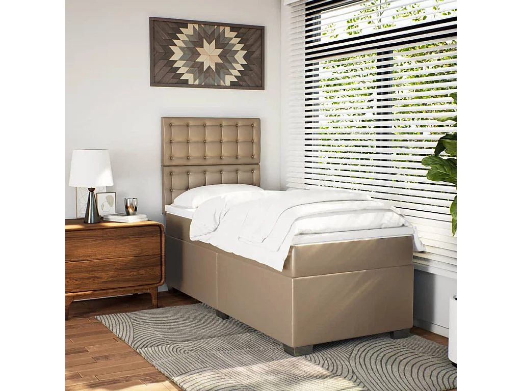 Cama com molas/colchão 100x200 cm couro artificial cappuccino
