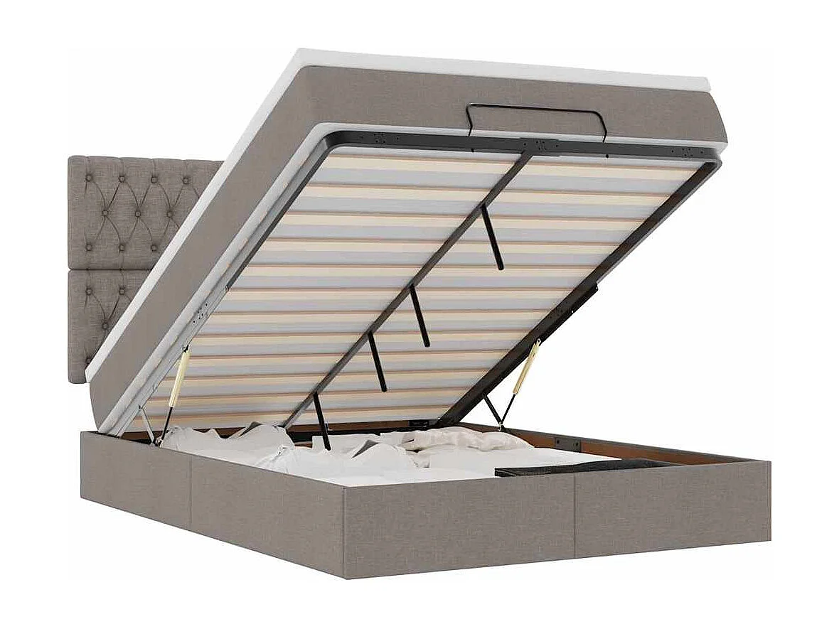 Cadre de lit ottoman avec matelas taupe 140x200 cm tissu