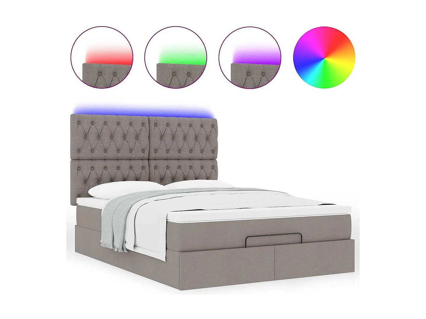 Cadre de lit ottoman avec matelas taupe 140x200 cm tissu