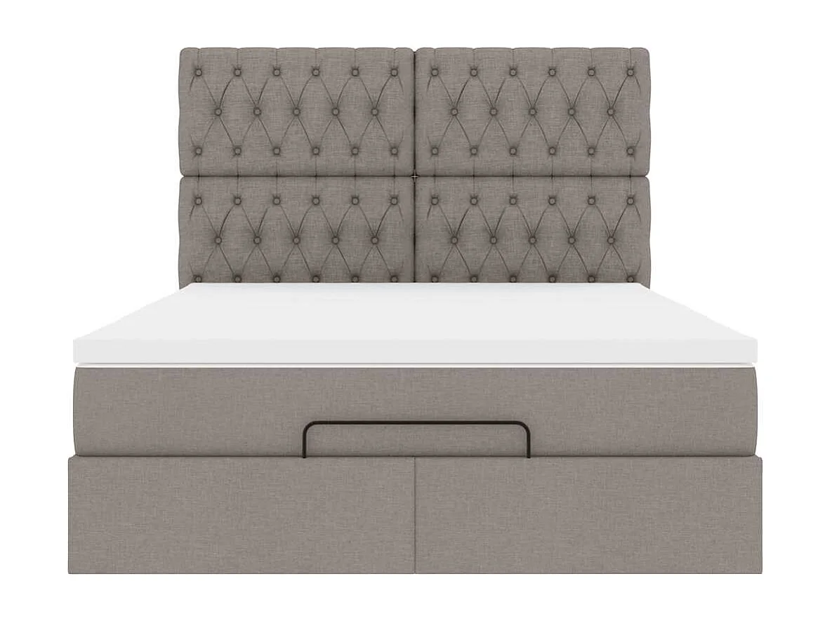 Cadre de lit ottoman avec matelas taupe 140x200 cm tissu