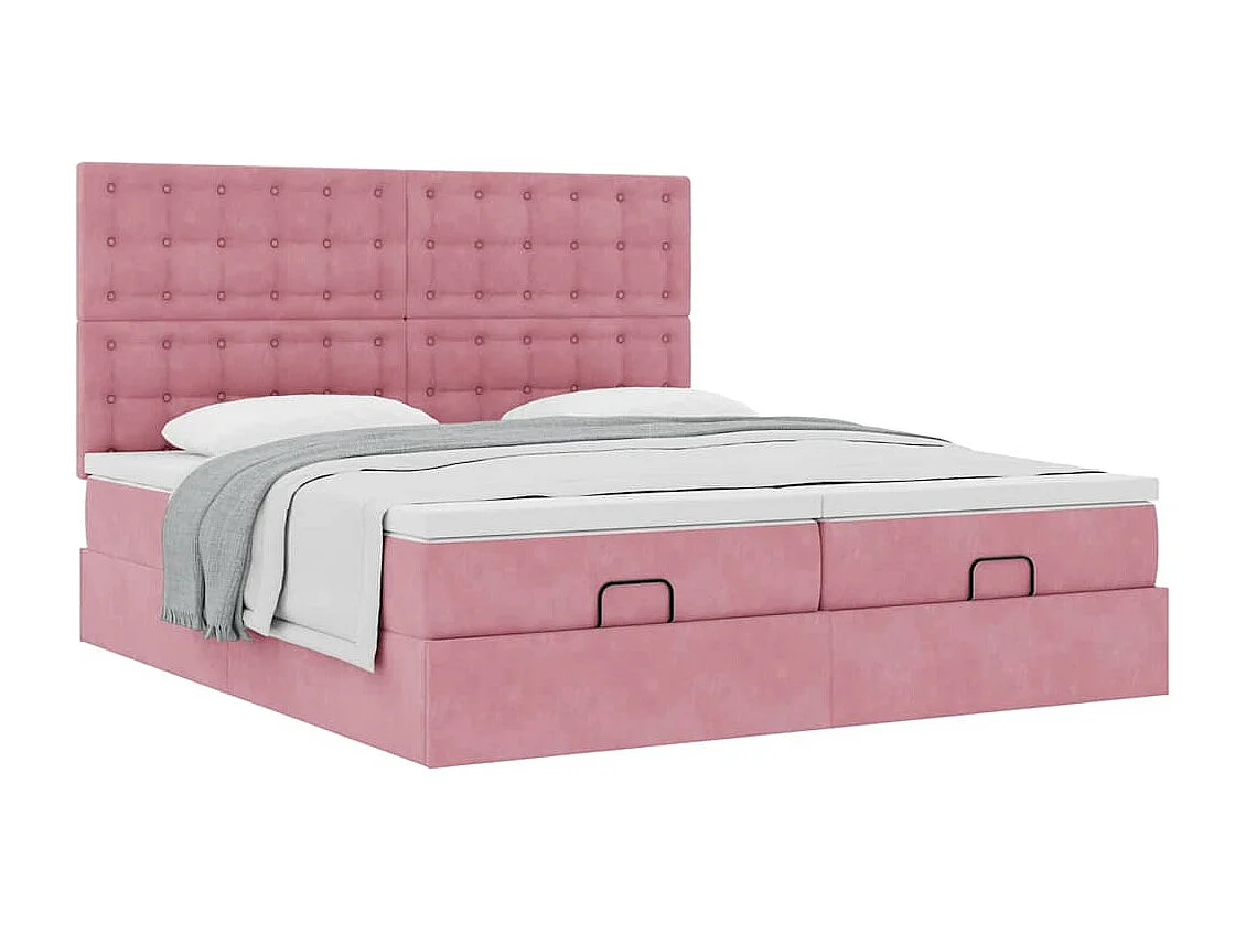 Estrutura de cama otomana com colchões 180x200 cm veludo rosa
