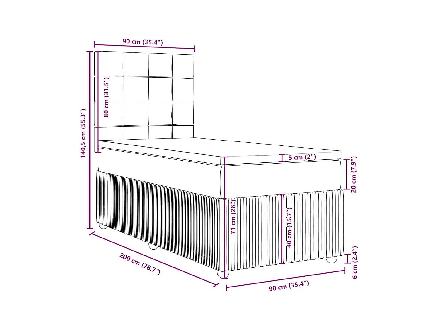 Giroletto a Molle con Materasso Grigio Scuro 90x200 cm Tessuto