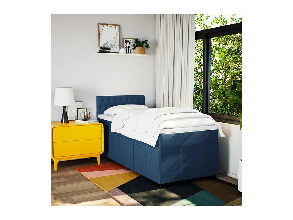 Sommier à lattes de lit avec matelas Bleu 90x200 cm Tissu