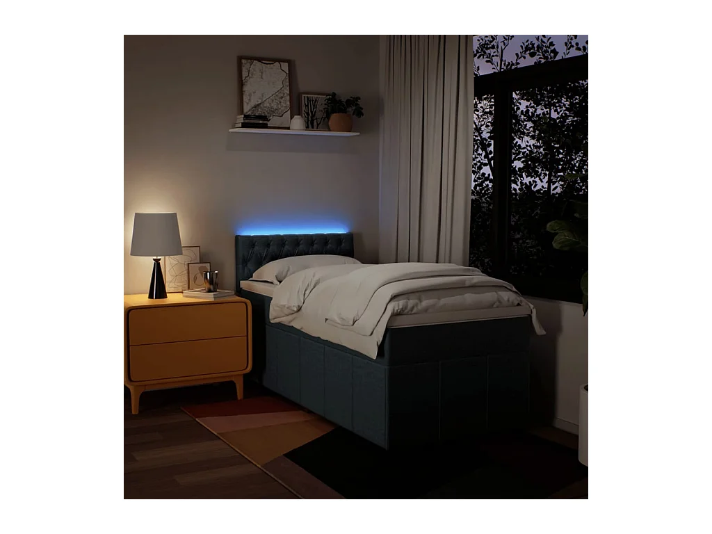 Sommier à lattes de lit avec matelas Bleu 90x200 cm Tissu