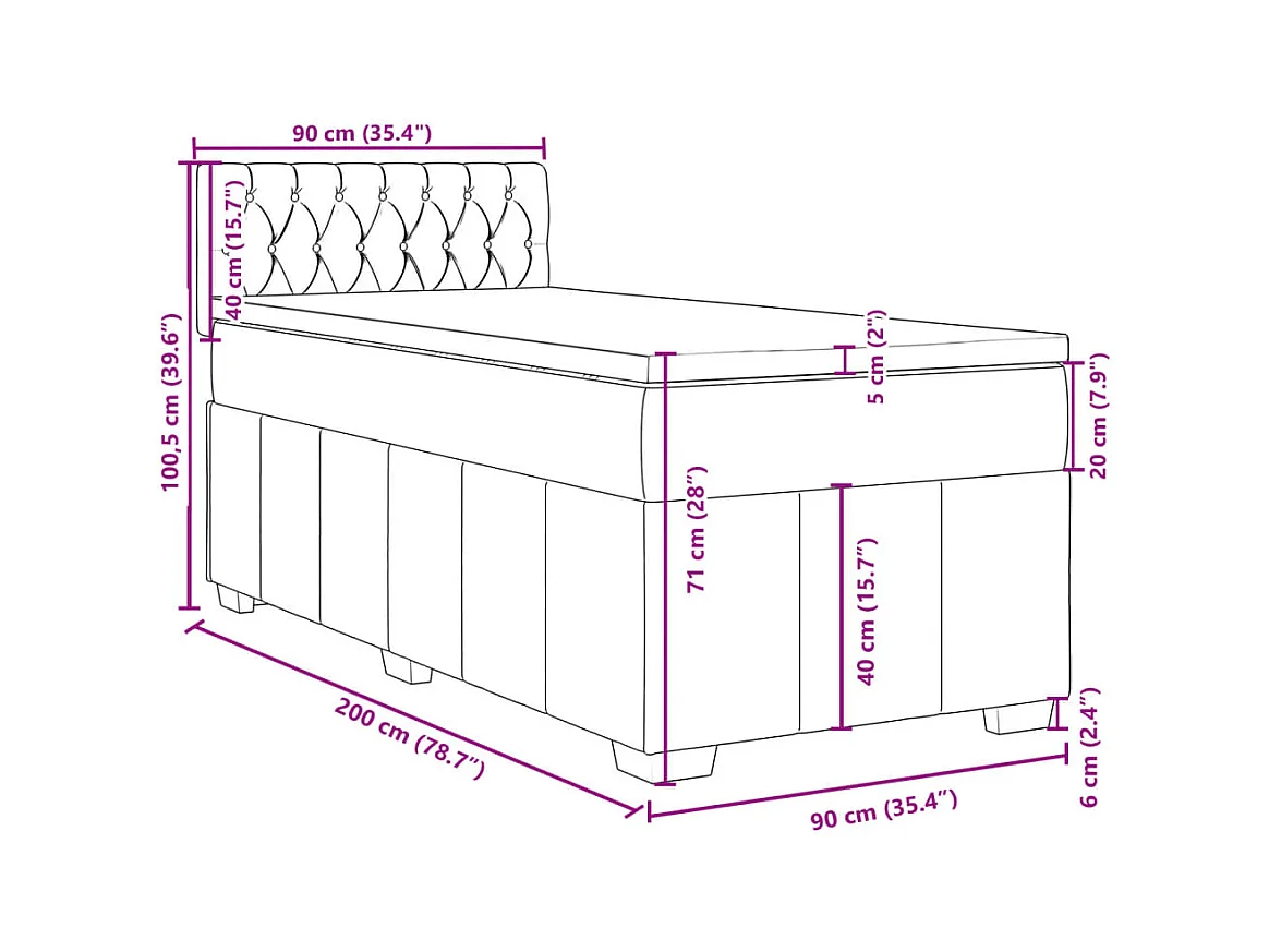 Sommier à lattes de lit avec matelas Bleu 90x200 cm Tissu