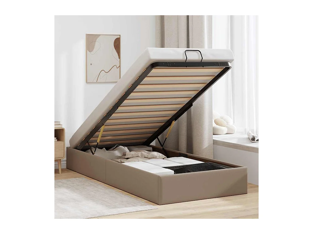 Ottoman-Bett ohne Matratze Cappucino 100x200cm Kunstleder