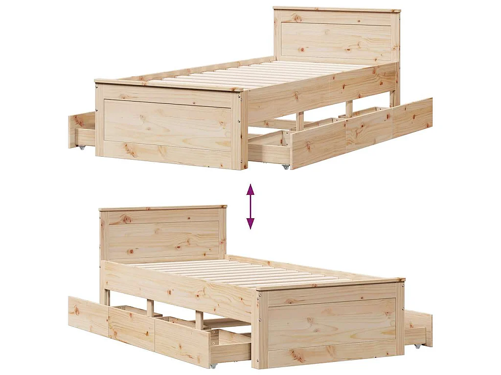 Giroletto senza Materasso con Testiera 90x190 cm Massello Pino