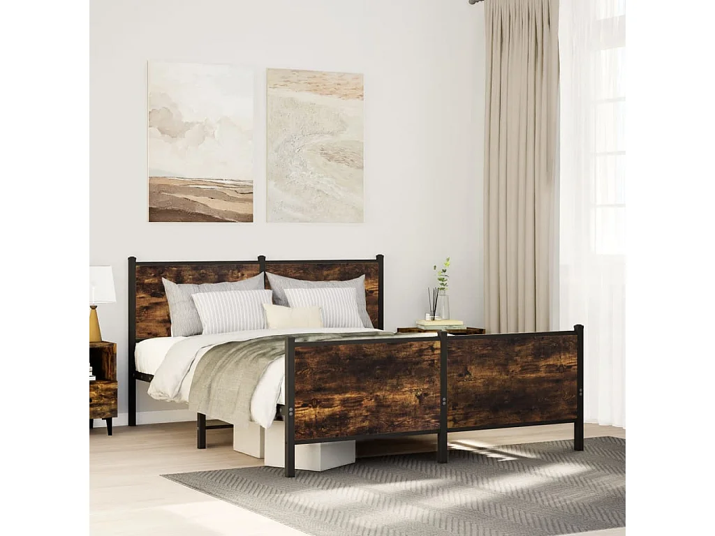 Cadre de lit en métal sans matelas chêne fumé 140x200 cm