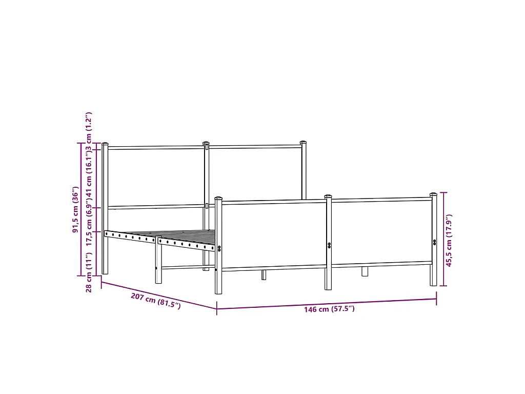 Cadre de lit en métal sans matelas chêne fumé 140x200 cm