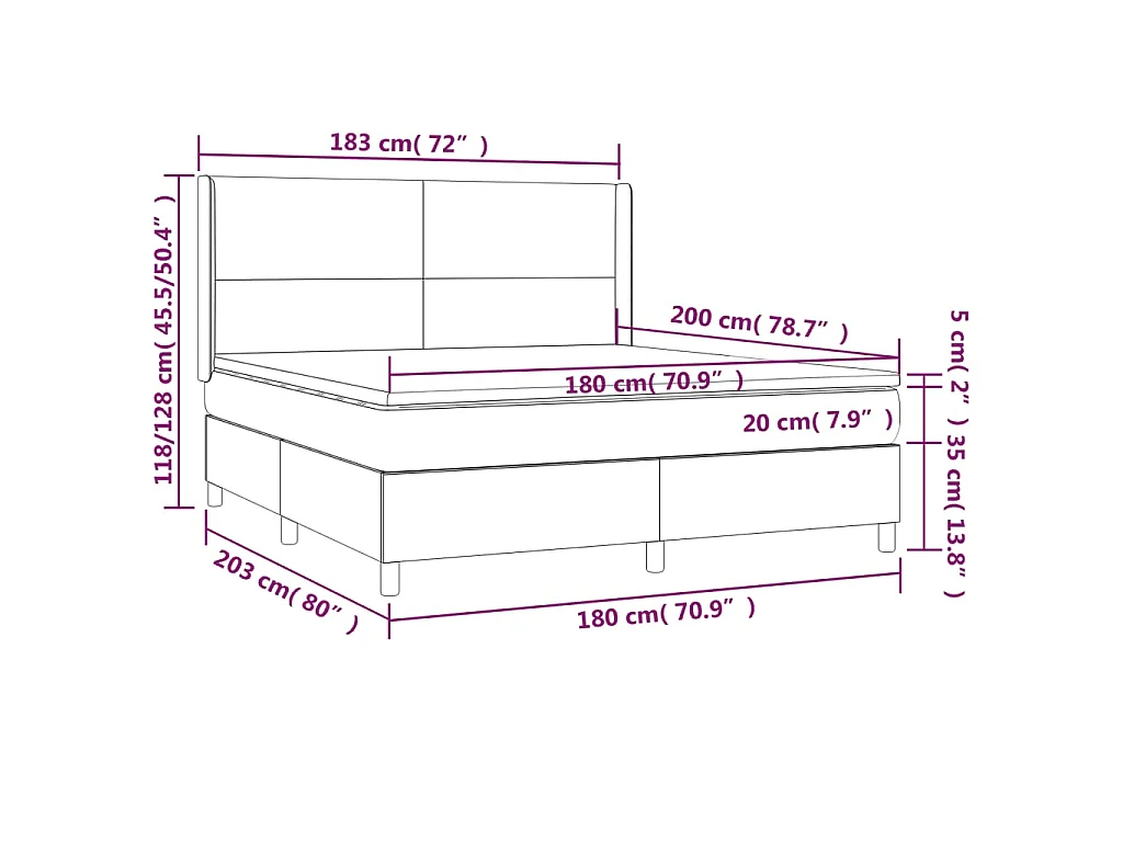 Boxspringbett mit Matratze & LED Creme 180x200 cm Stoff