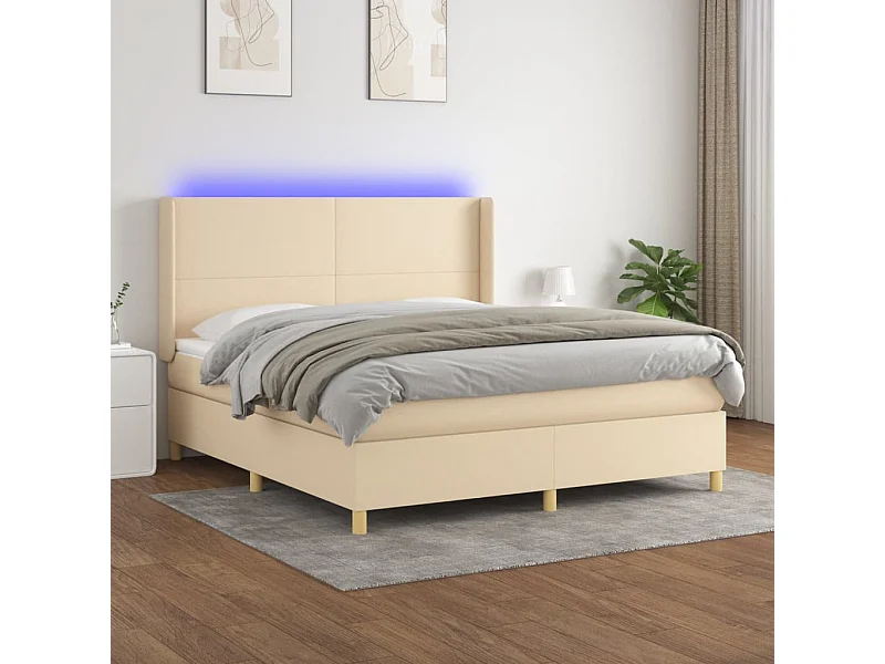Boxspringbett mit Matratze & LED Creme 180x200 cm Stoff
