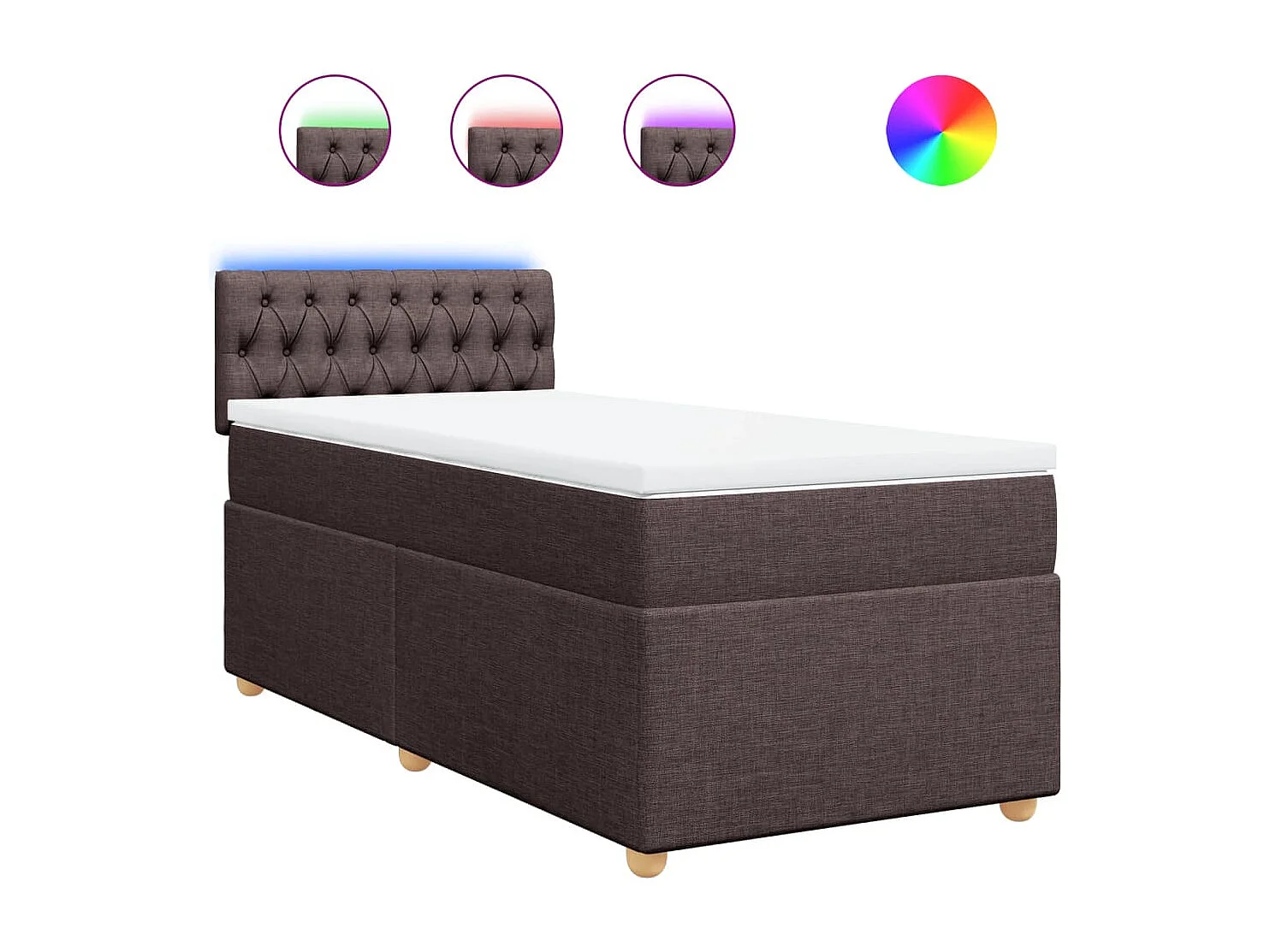 Cama box spring con colchón tela marrón oscuro 90x200 cm