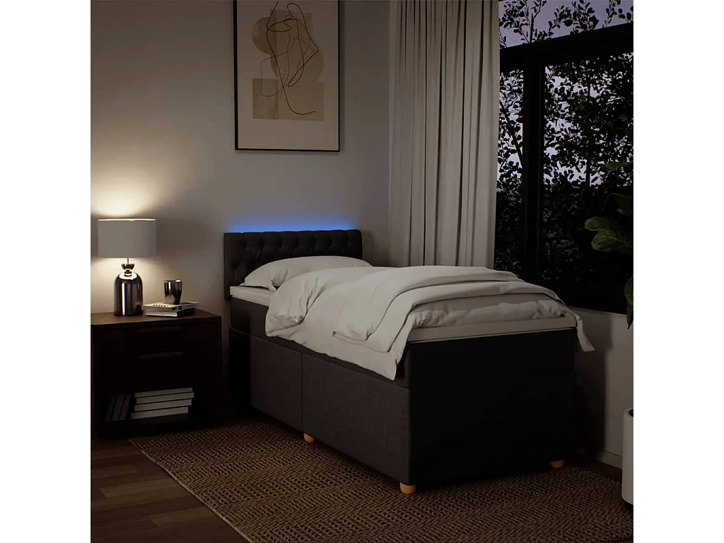 Cama box spring con colchón tela marrón oscuro 90x200 cm