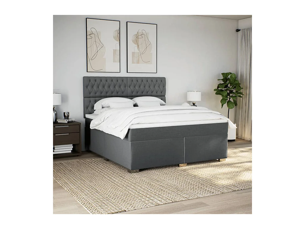 Sommier à lattes de lit avec matelas Gris foncé 180x200cm Tissu