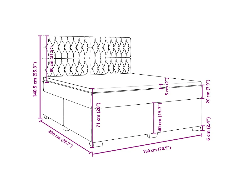 Sommier à lattes de lit avec matelas Gris foncé 180x200cm Tissu