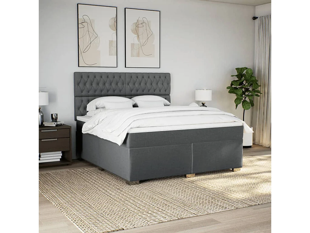 Sommier à lattes de lit avec matelas Gris foncé 180x200cm Tissu
