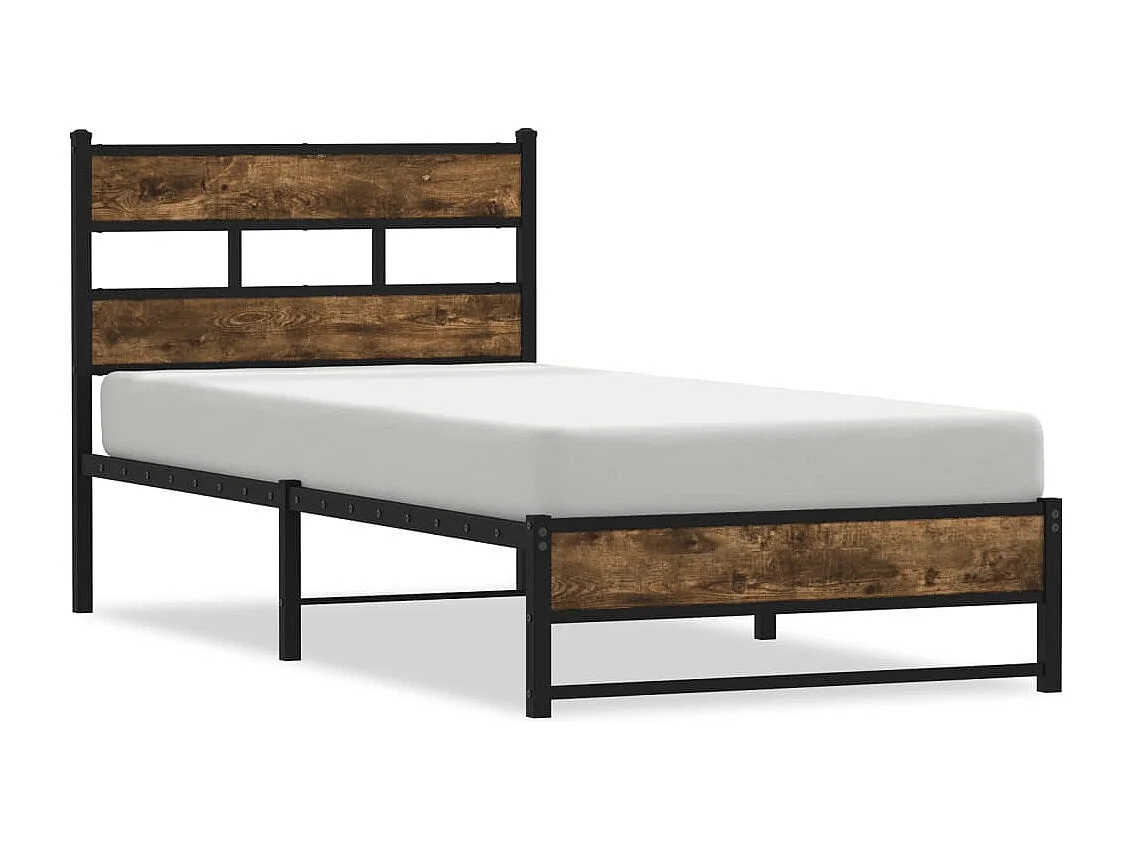 Cadre de lit en métal sans matelas chêne fumé 90x190 cm