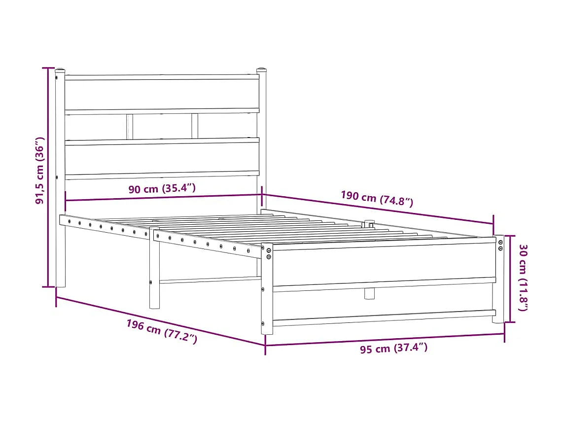 Bedframe zonder matras metaal gerookt eikenkleurig 90x190 cm