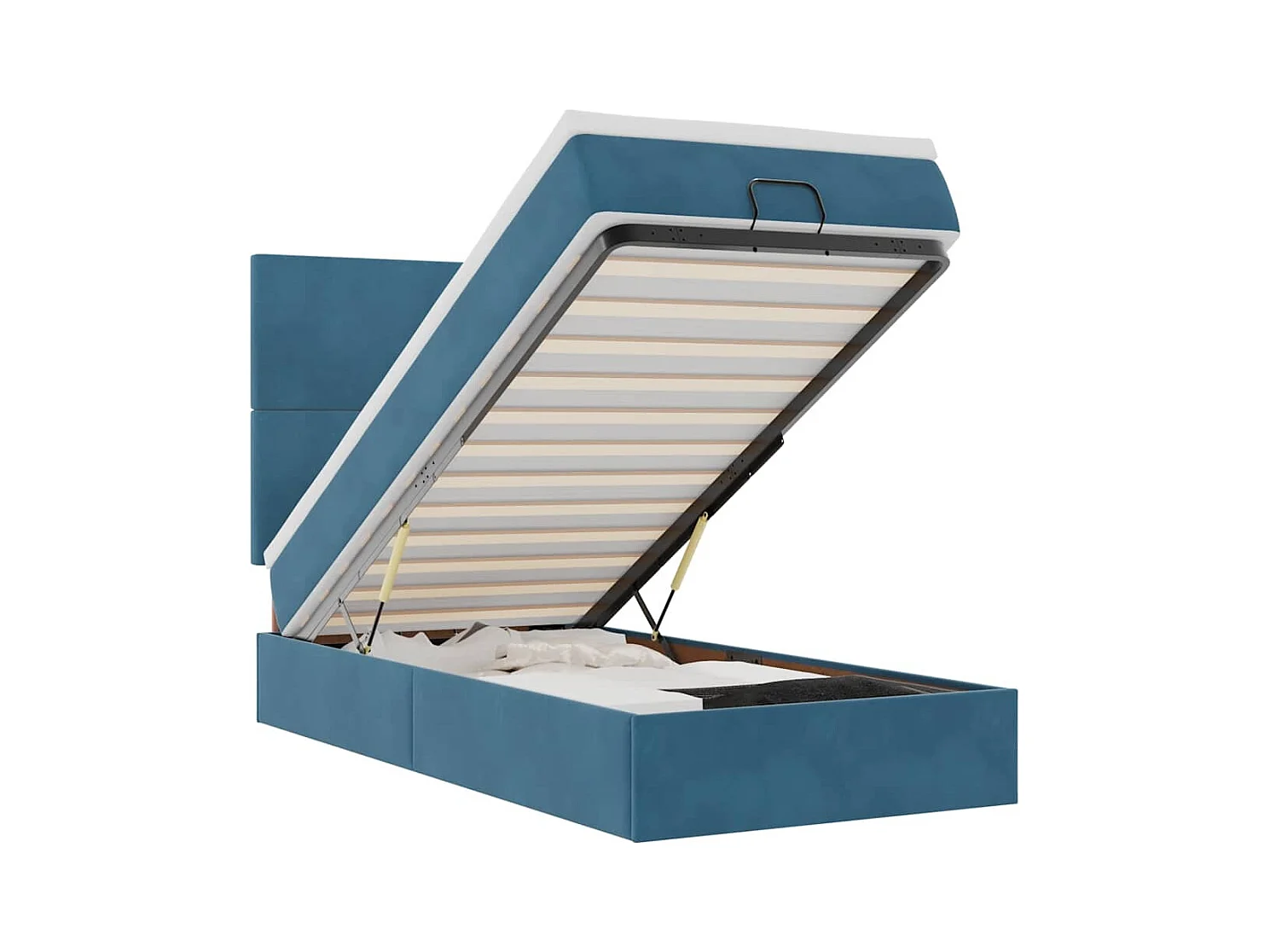 Cadre de lit ottoman avec matelas bleu foncé 100x200 cm velours