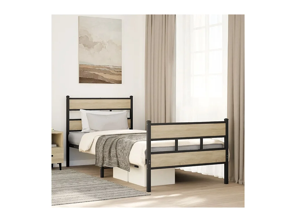 Cadre de lit en métal sans matelas chêne sonoma 90x200 cm