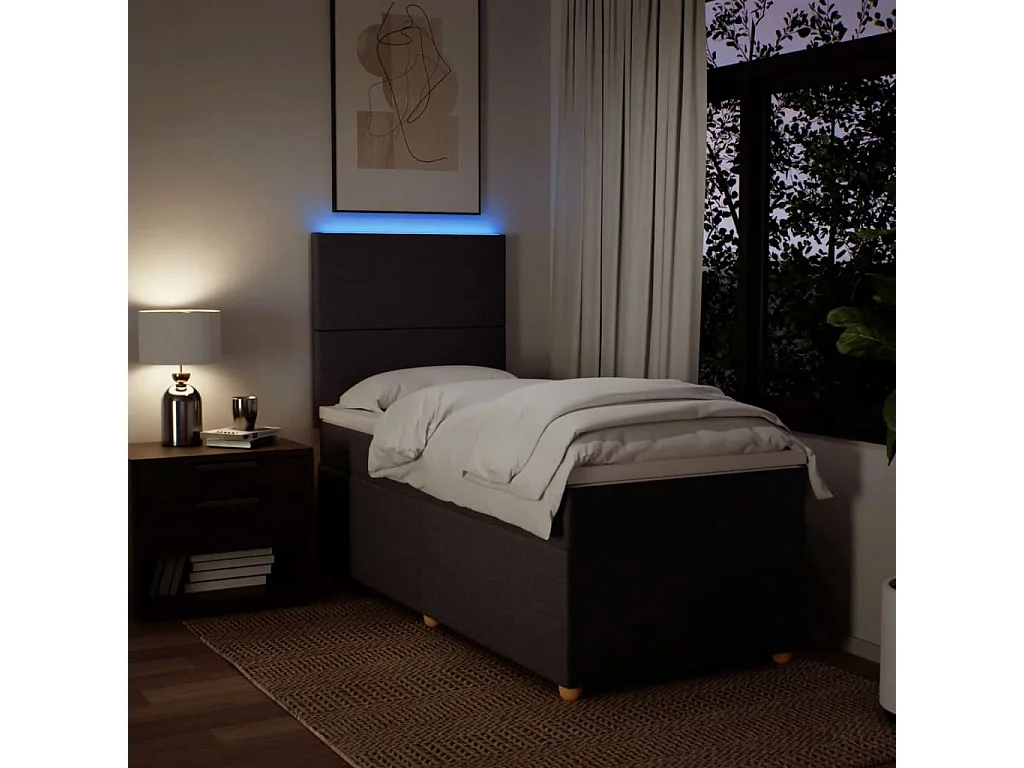 Cama box spring con colchón tela marrón oscuro 100x200 cm