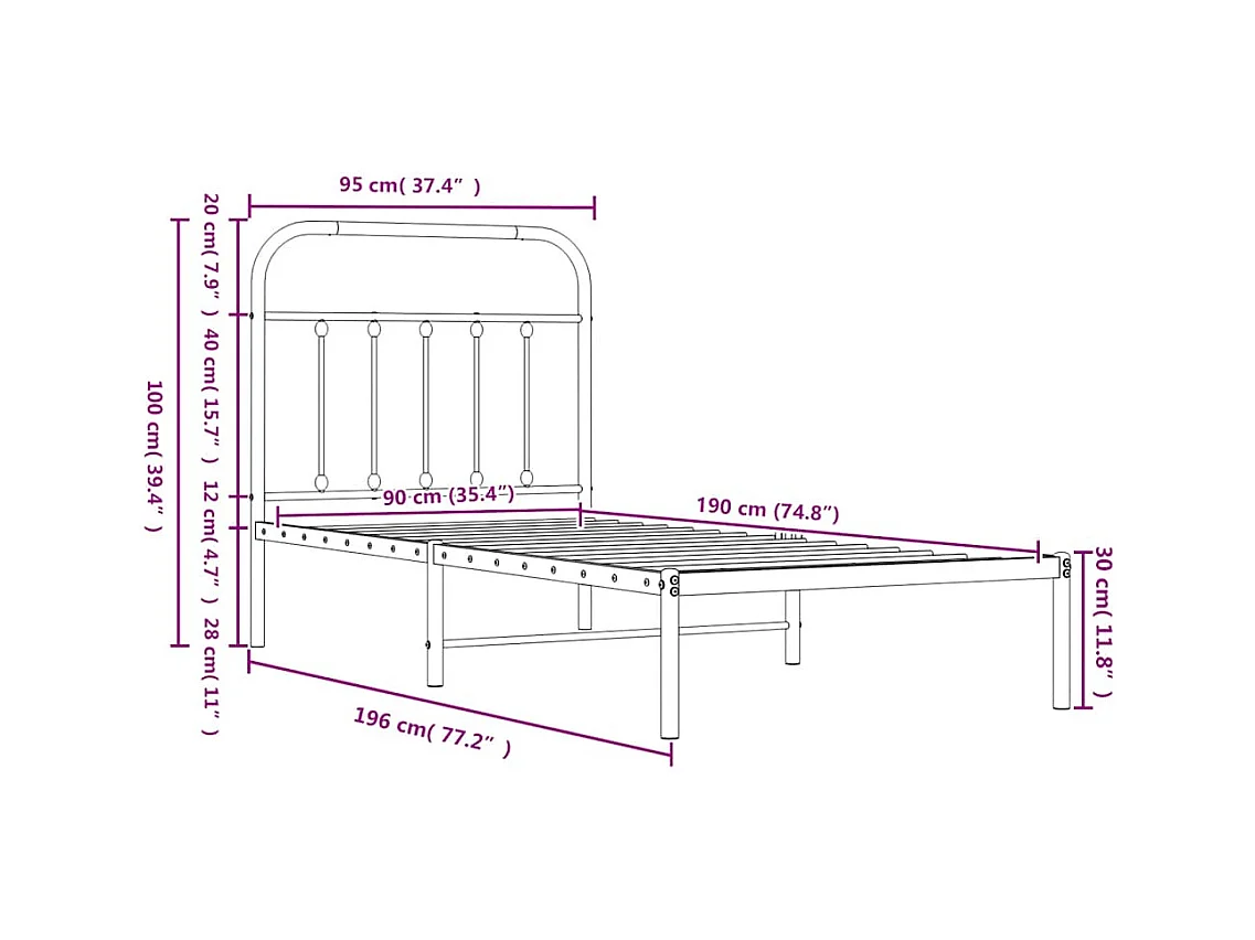 Bettgestell mit Kopf- und Fußteil Metall Weiß 90x190 cm