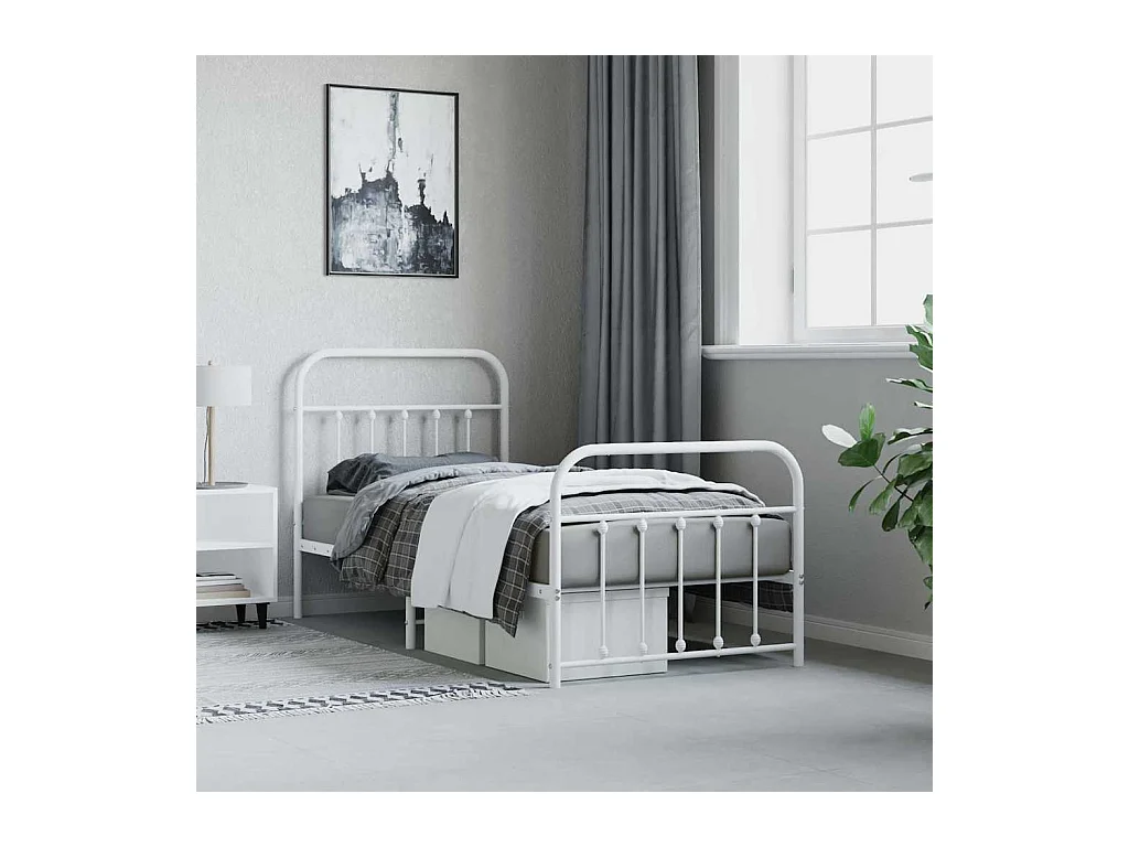 Bettgestell mit Kopf- und Fußteil Metall Weiß 90x190 cm