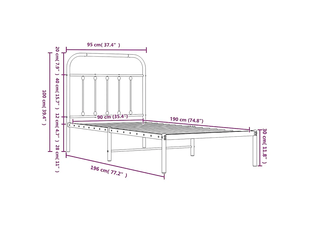 Giroletto con Testiera e Pediera Metallo Bianco 90x190 cm