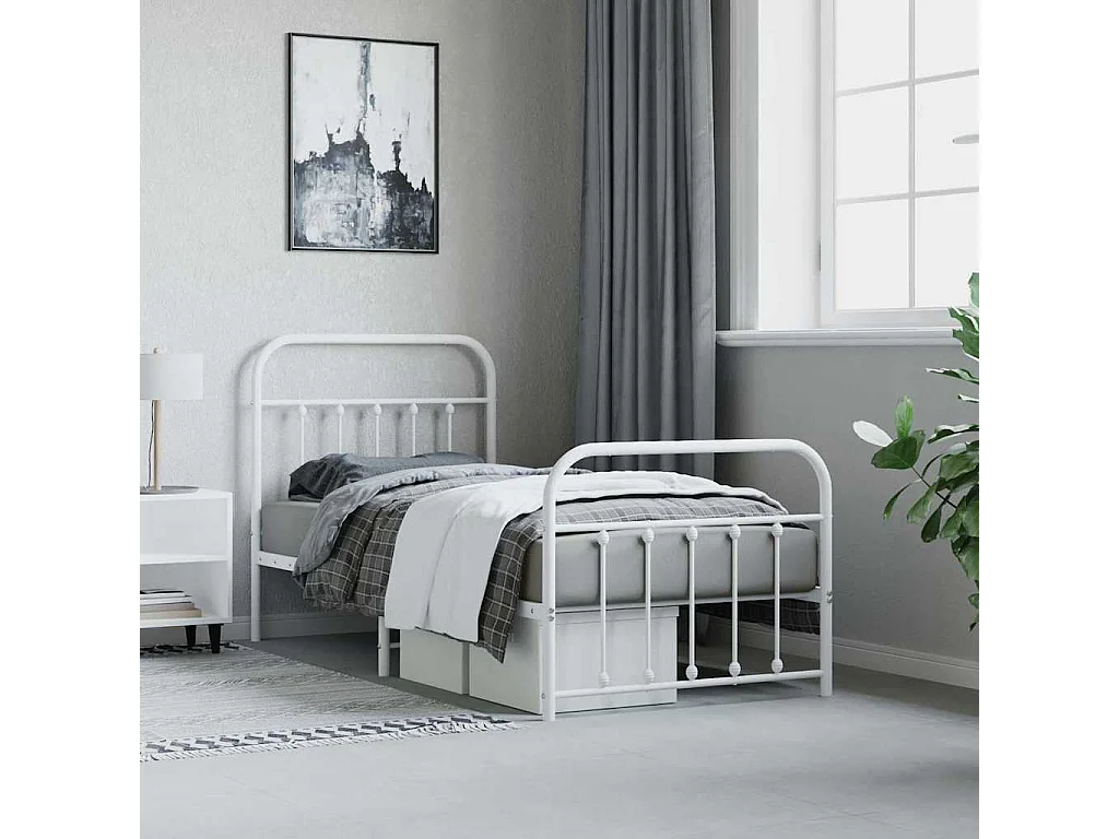 Giroletto con Testiera e Pediera Metallo Bianco 90x190 cm