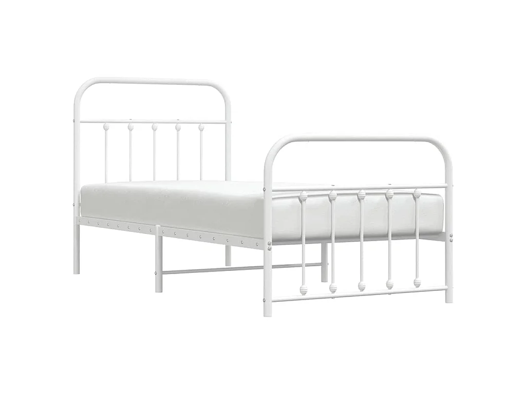 Cadre de lit métal sans matelas avec pied de lit blanc 90x190cm