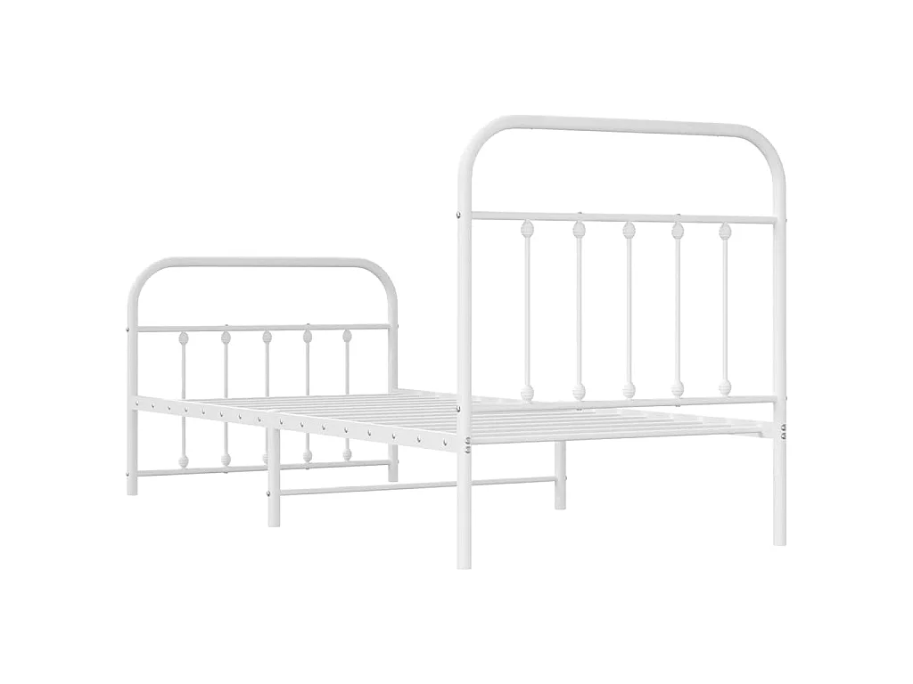Cadre de lit métal sans matelas avec pied de lit blanc 90x190cm