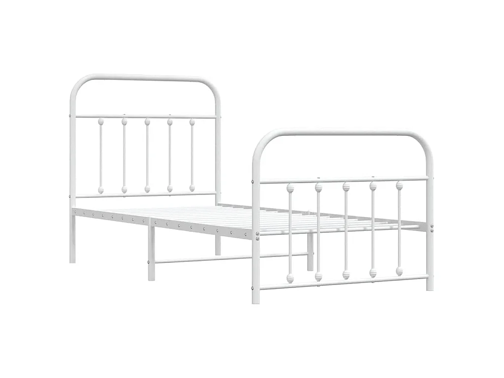 Cadre de lit métal sans matelas avec pied de lit blanc 90x190cm