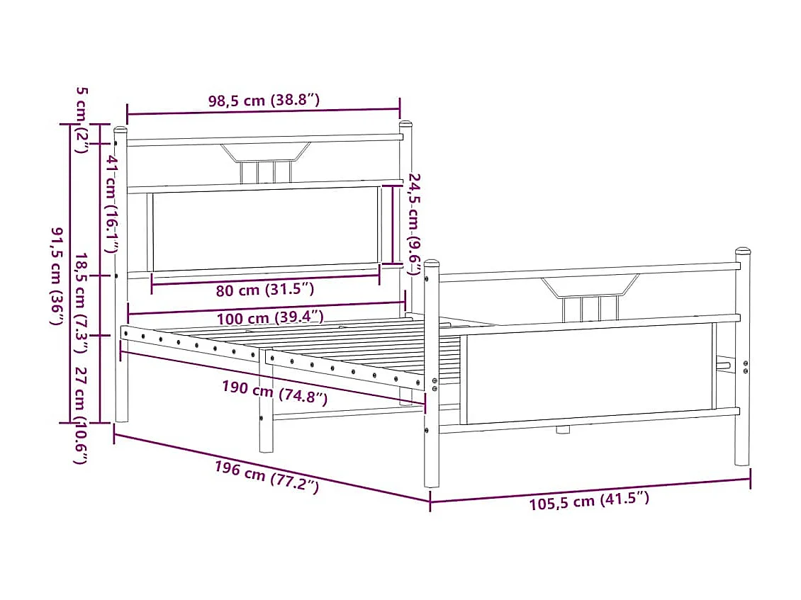 Bettgestell ohne Matratze Sonoma-Eiche 100x190 cm Holzwerkstoff