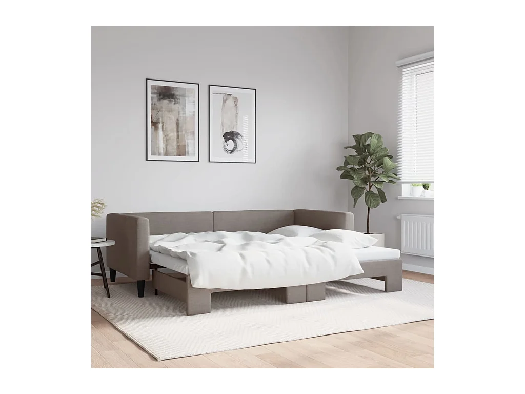 Lit de jour avec gigogne sans matelas taupe 90x200 cm