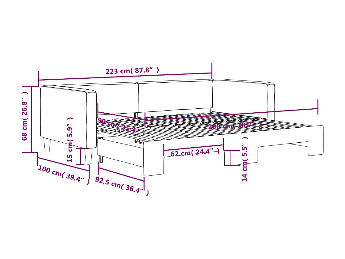 Tagesbett Ausziehbar Taupe 90x200 cm Stoff