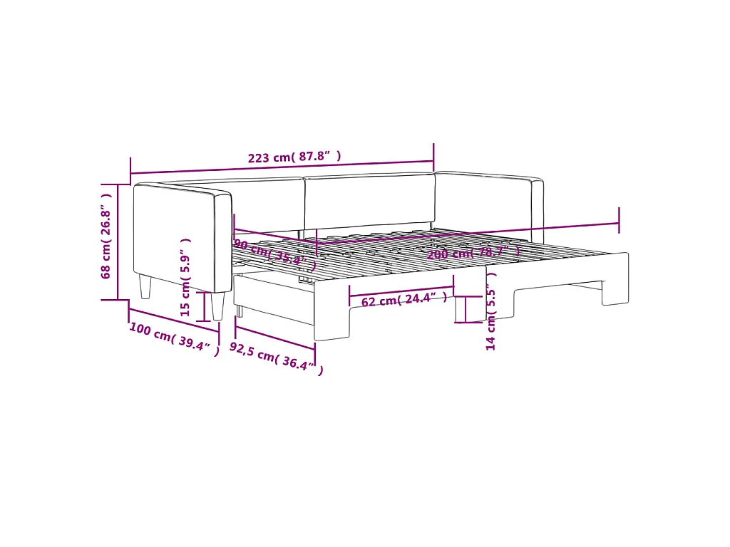 Tagesbett Ausziehbar Taupe 90x200 cm Stoff