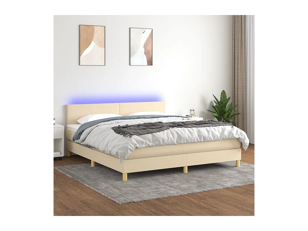 Sommier à lattes de lit avec matelas LED Crème 180x200 cm Tissu