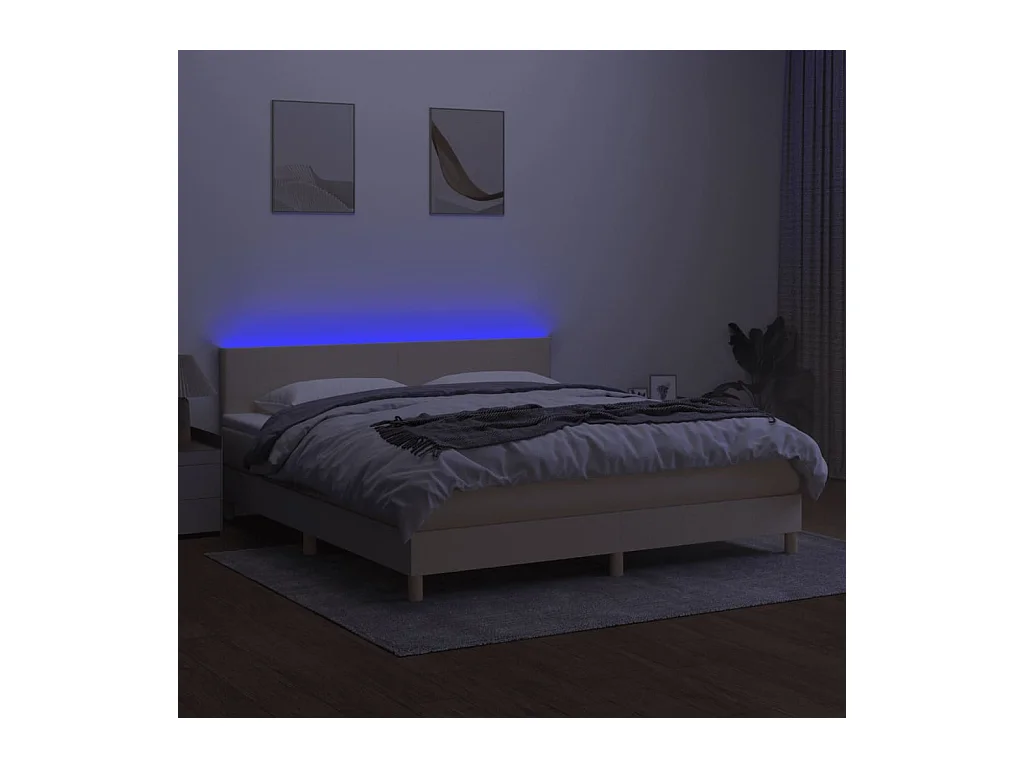 Sommier à lattes de lit avec matelas LED Crème 180x200 cm Tissu