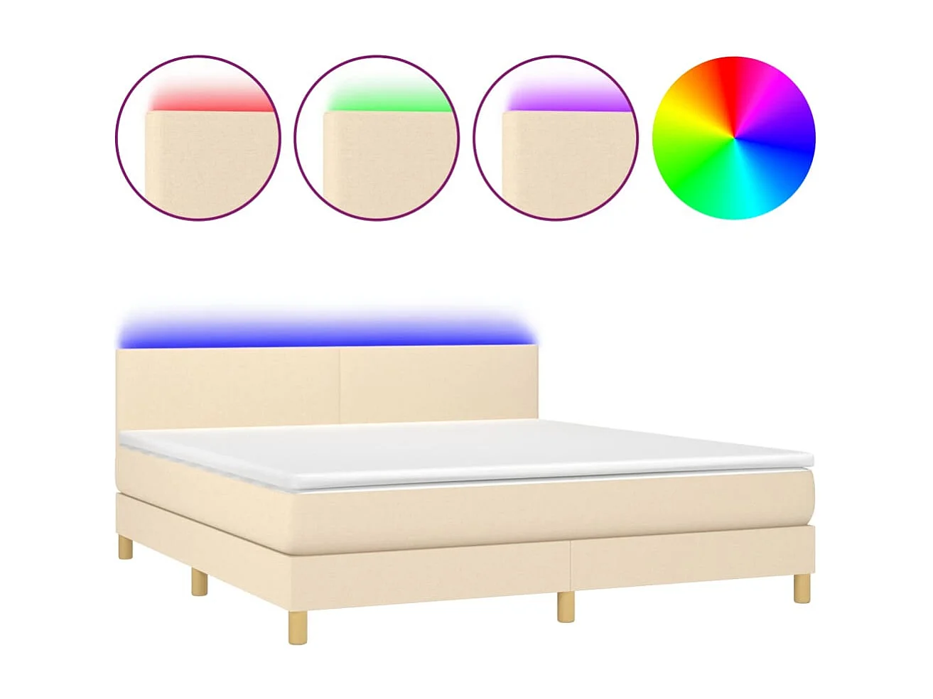 Cama box spring con colchón y LED tela crema 180x200 cm