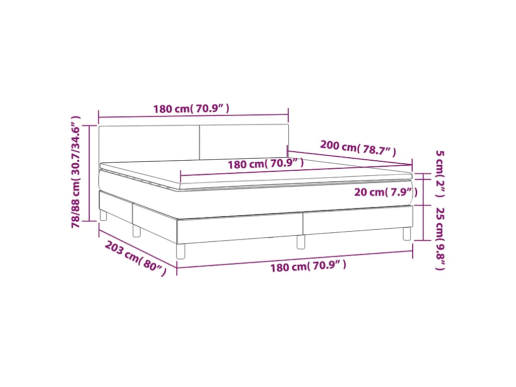 Cama box spring con colchón y LED tela crema 180x200 cm