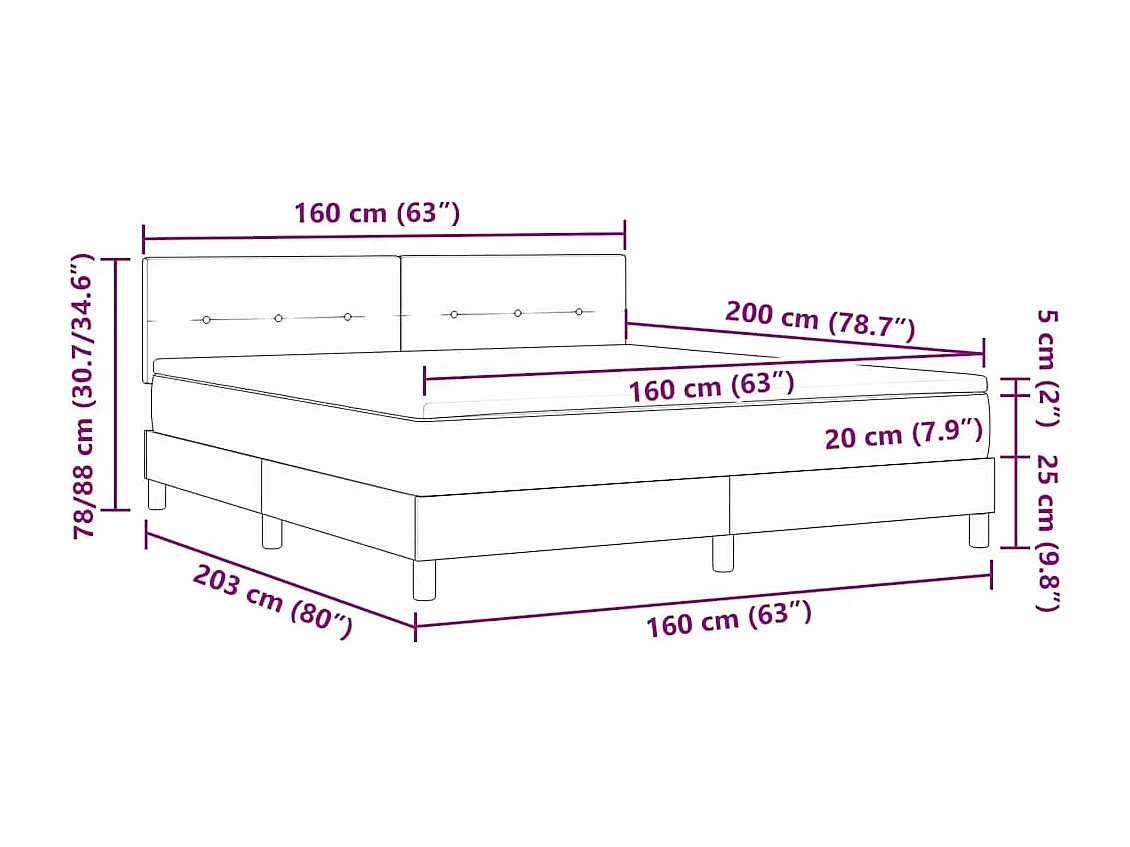 Cama Box com colchão com cabeceira Preto 160 x 200 cm tecido
