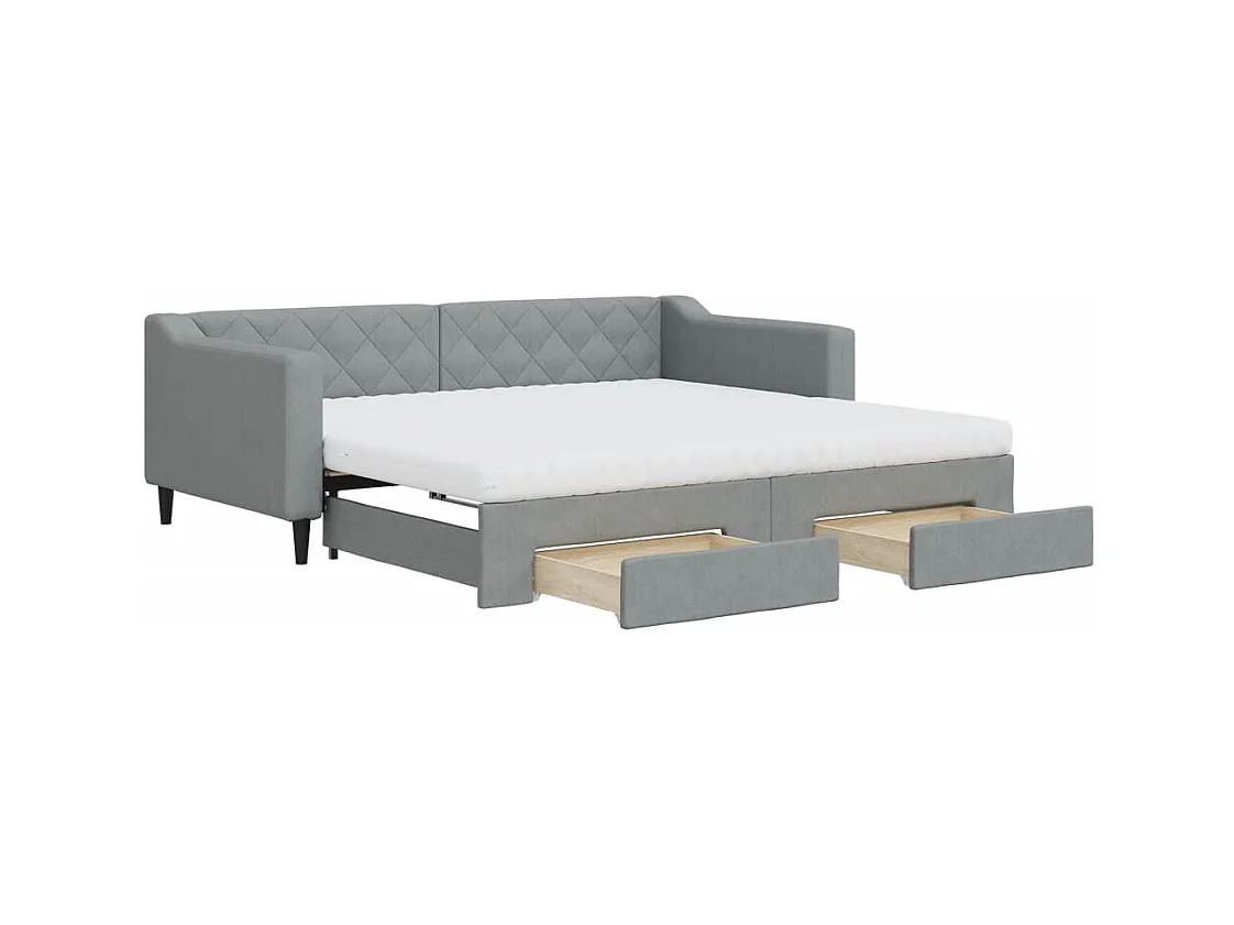 Tagesbett Ausziehbar mit Schubladen Hellgrau 90x190 cm Stoff