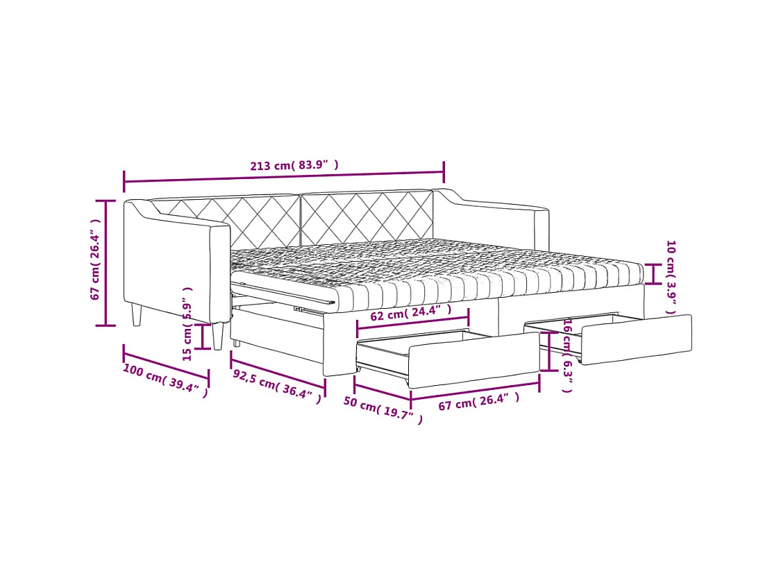 Tagesbett Ausziehbar mit Schubladen Hellgrau 90x190 cm Stoff