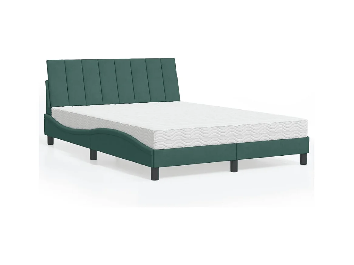 Lit avec matelas vert foncé 140x190 cm velours