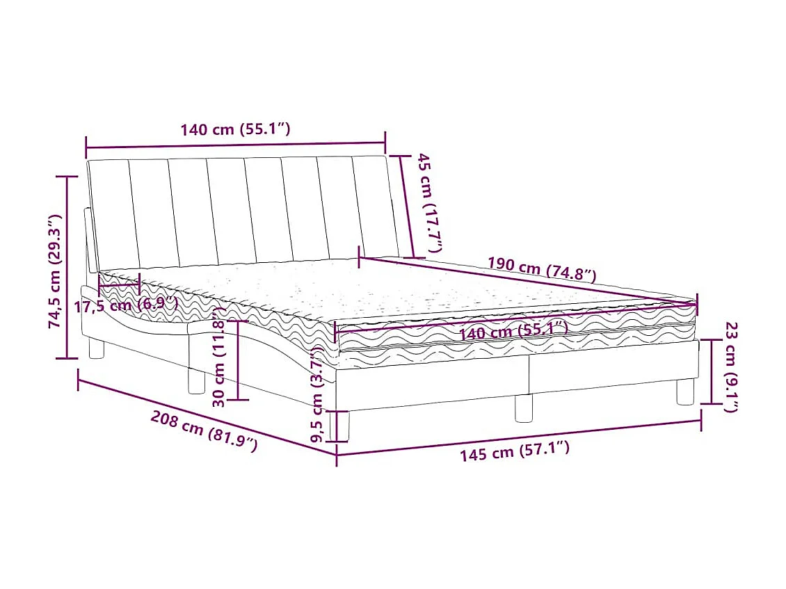 Bett mit Matratze "Hanko" Dunkelgrün 140x190 cm Samt