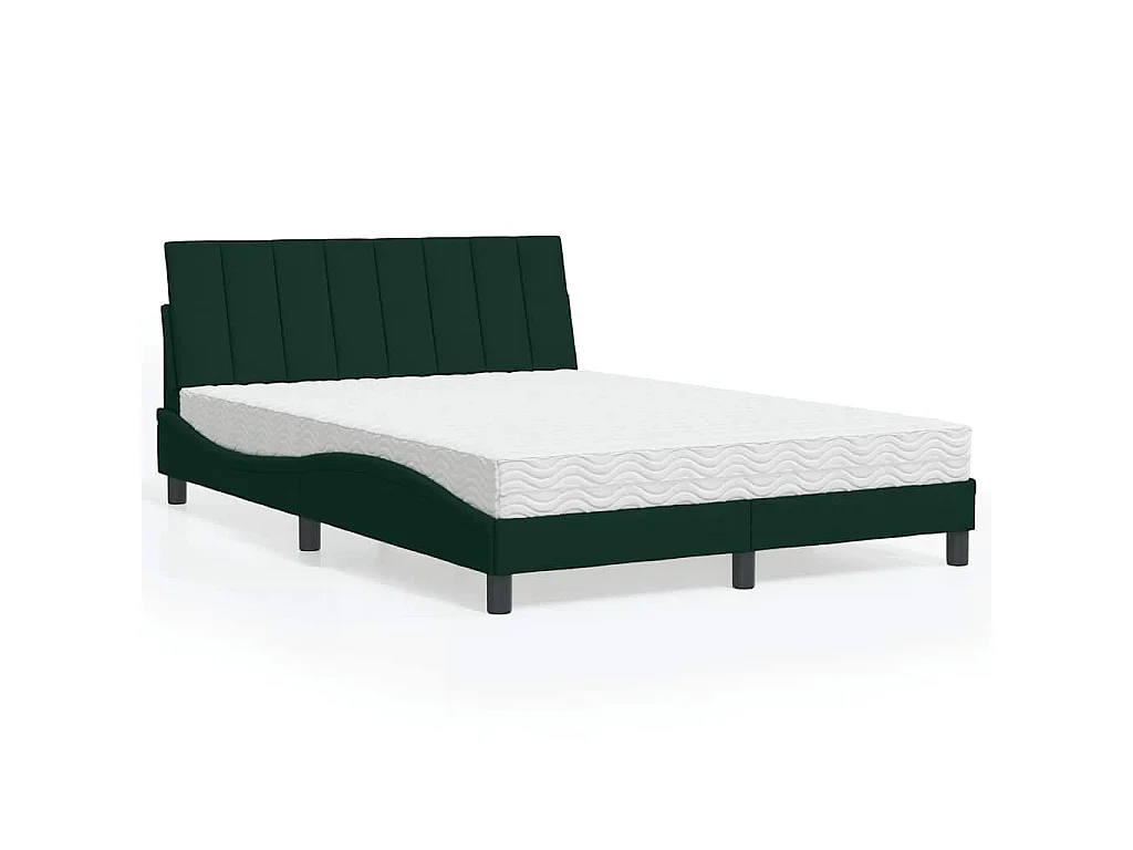 Lit avec matelas Hanko vert foncé 140x190 cm velours