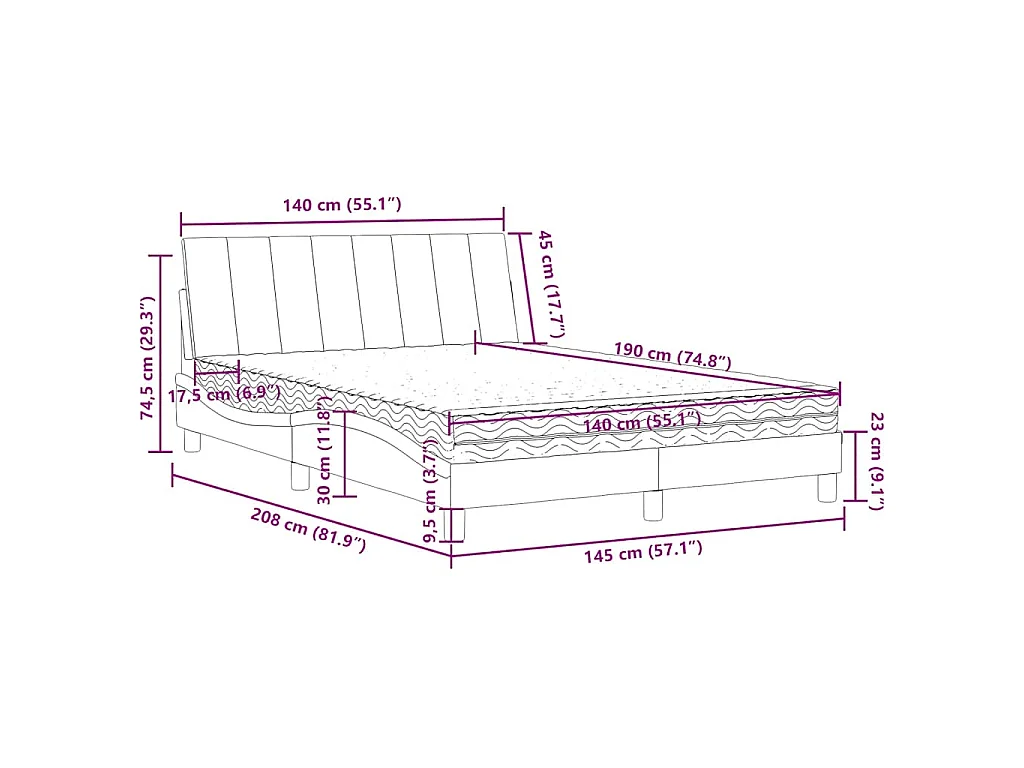 Lit avec matelas Hanko vert foncé 140x190 cm velours