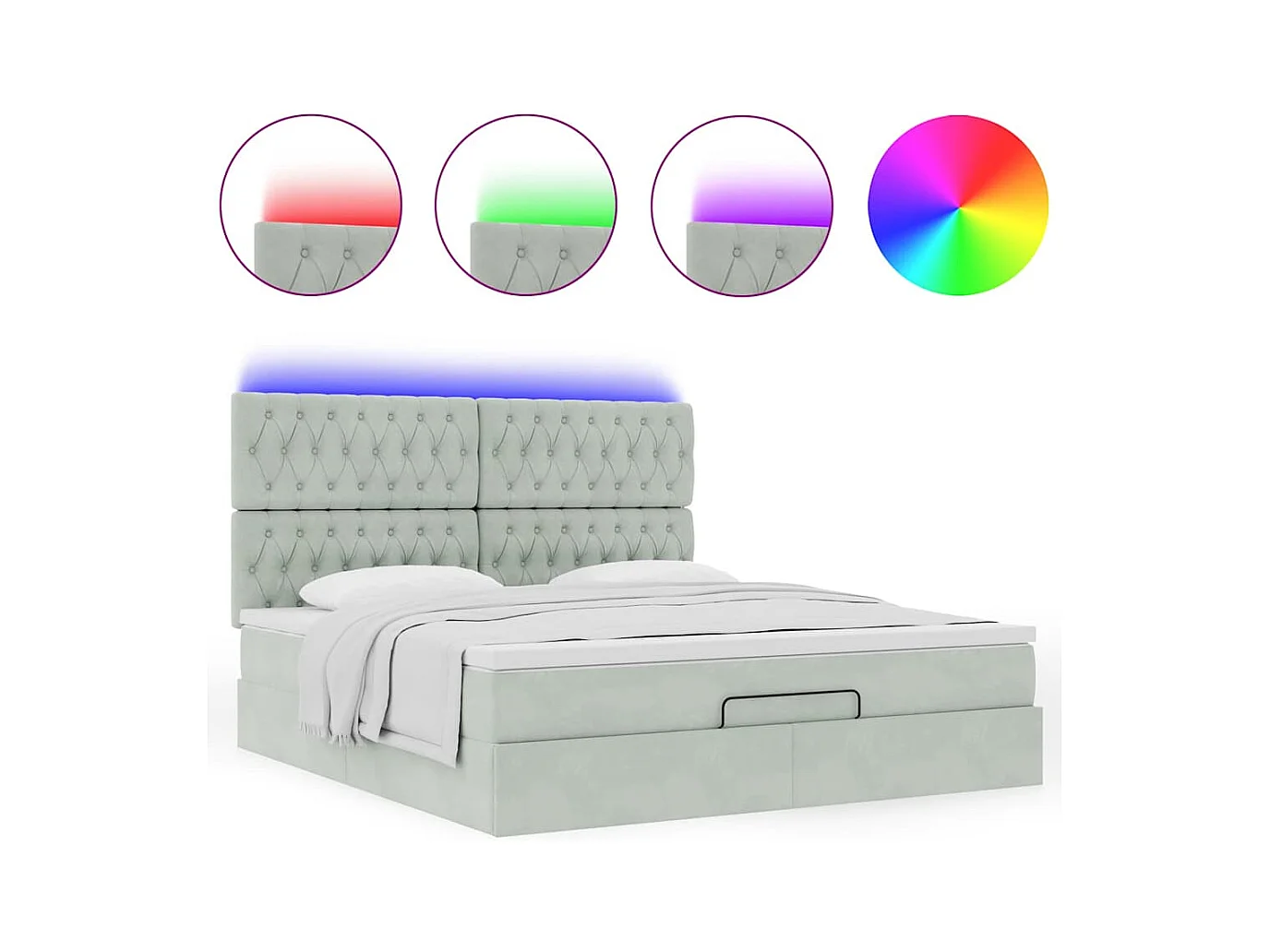 Cadre de lit ottoman et matelas gris clair 160x200cm velours