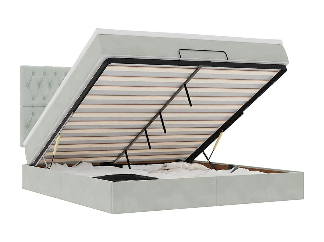 Ottoman-Bett mit Matratzen & LEDs Hellgrau 160x200 cm Samt