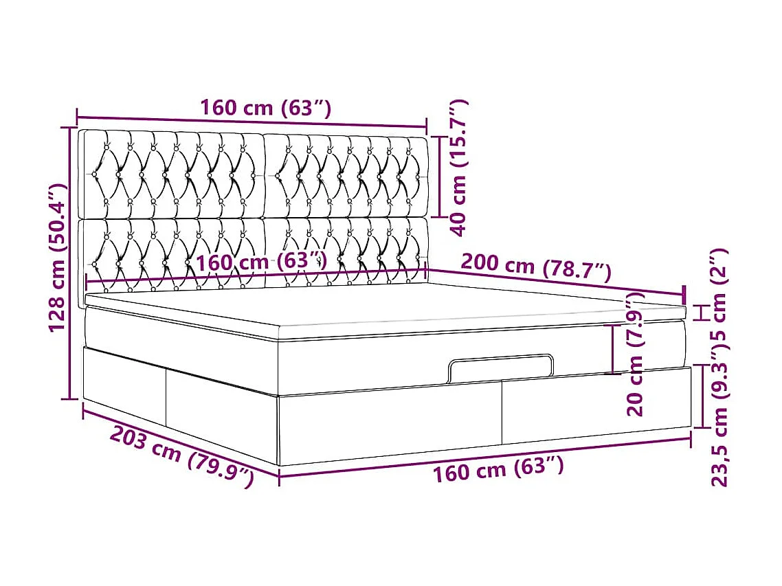 Ottoman-Bett mit Matratzen & LEDs Hellgrau 160x200 cm Samt